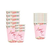 Guozer Party Tableware Set Paper Plates Paper Cups Paper Towels - Mother's Day Theme 16Pcs Paper Cup